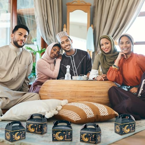 Gosknor 12pcs Ramadan Gift Box, Ramadan Mubarak Gift Box Foldable Paper Goodie Boxes for Presents Party Favor Boxes Eid Al Fitr Gift Boxes for Candy Goodies Gifts Muslim Party Supplies