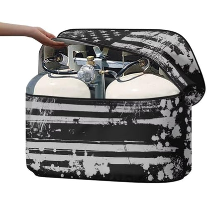 Howilath Heavy Duty RV Propane Tank Cover for Dual 30Lb Tanks Weather Resistant Dark American Flag Gas Cylinder Cover - color: Dark American Flag, size: Medium(Double 30LB)