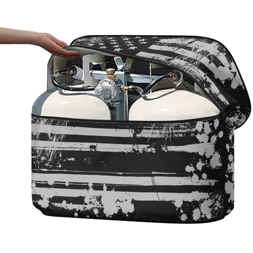 Howilath Heavy Duty RV Propane Tank Cover for Dual 40Lb Tanks Weather Resistant Dark American Flag Gas Cylinder Cover - color: Dark American Flag, size: Large(Double 40LB)
