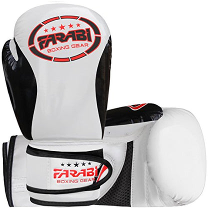 Farabi Boxing Gloves Kids Junior Muay Thai Kick Boxing Training MMA Punching Bag - color: White Black, size: 6OZ