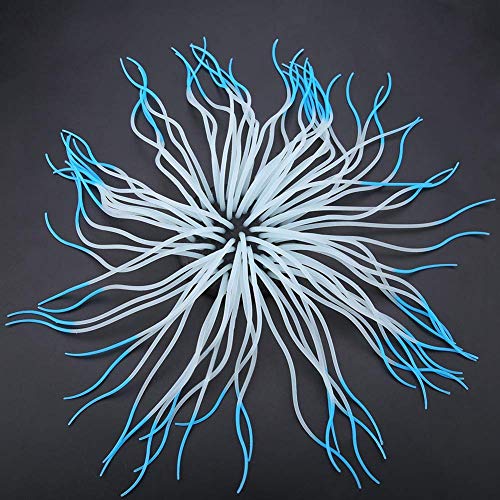 Lifelike Silicone Sea Anemone Aquarium Decor, Glowing Artificial Ornament with Suction Cup for Fish Tank, Blue