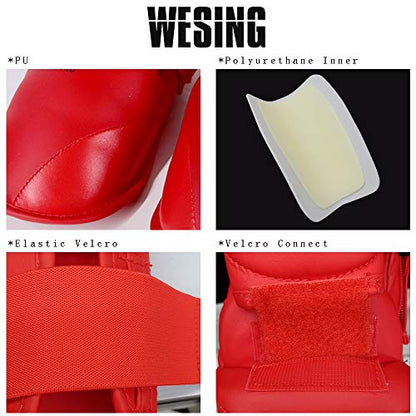 Wesing Karate Shin Instep Guard WKF Karate Shin Pad - color: Red, size: X-Large