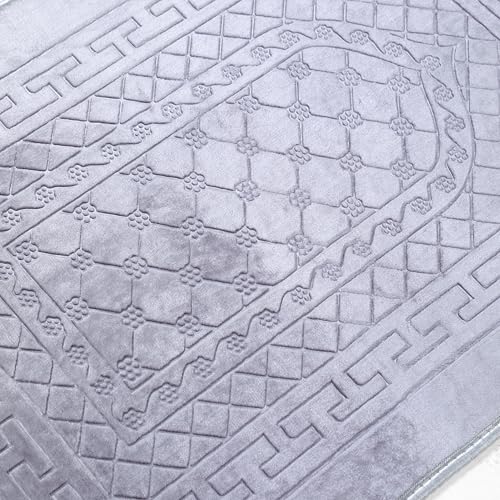 Prayer Rug Muslim Mat Islamic - Thick Prayer Rug Sajadah for Kids Men Women with Islam Prayer Beads for Eid Travel Ramadan, Soft and Luxury (Gray) - color: Grey
