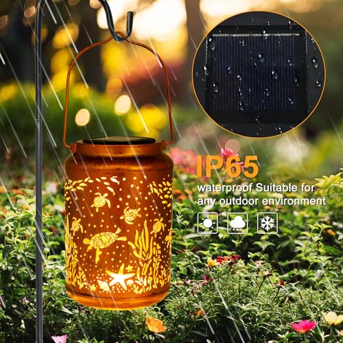 YISITEONE Sea Turtle Outdoor Solar Lanterns, Garden Waterproof Metal Hanging Decor Lights for Patio Yard Pathway Lawn Front Porch, Birthday Gardening Gifts for Women Mom Grandma - style: Sea Turtle