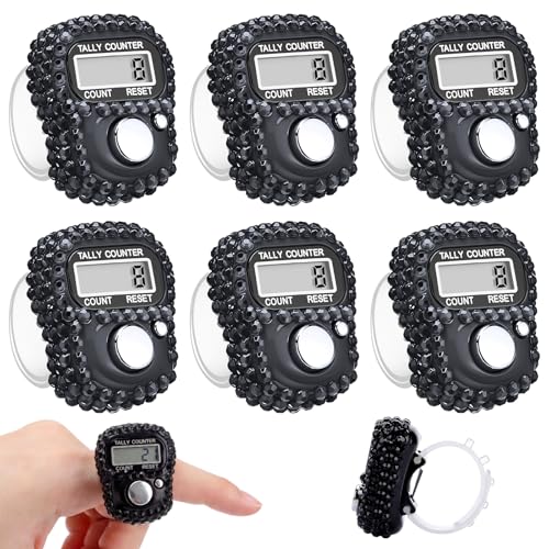 Simgoing Electronic Finger Clicker Counter, Rhinestones Tally Tasbeeh Counter Gifts for Prayer Islamic Golf Counting Goods Lap Knitting Bling Accessories - color: Black