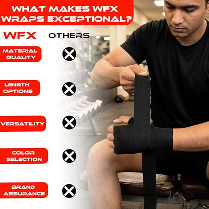 WFX Boxing Hand Wraps 3.5 4.5 Meter Martial Arts Bandages Inner Gloves Wrist Support Straps Punching Under Hand Knuckles Heavy Elasticated Training Bag Mitts Muay Thai - color: Black, size: 3.5 M