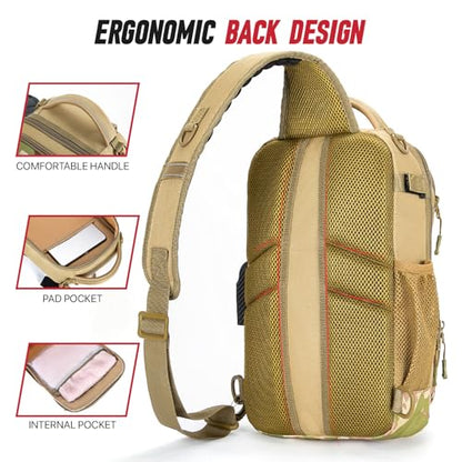 Fishing Sling Bag, Fishing Bag With Rod Holder Fixed Stickers, MOLLE System, Soft Bait & Gear Storage, Gift for Men, Khaki - color: Brown