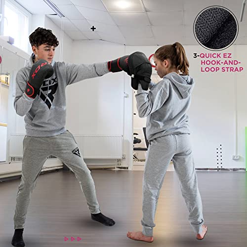 RDX Kids Boxing Pads and Gloves Set, Maya Hide Leather Kara Junior Hook and Jab Curved Focus Mitts Punching Gloves for MMA - color: PINK