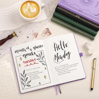 Dotted Journal for Women Men, 192 Pages A5 Notebook Journal, Hardcover Notebook with 100Gsm Thick Pages, Leather Note Book for Writing, Travel, Business, Office, Prayer 5.7 x 8.3, Light Purple - color: Light Purple, style: Dotted