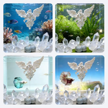 Floating Fish Tank Decorations,Aquarium Angel Decor - White Angel Ornament with Simulated Stone Weight,Betta Fish Tank Decorations,Cool Aquarium Decor for Beginner Fish Tanks