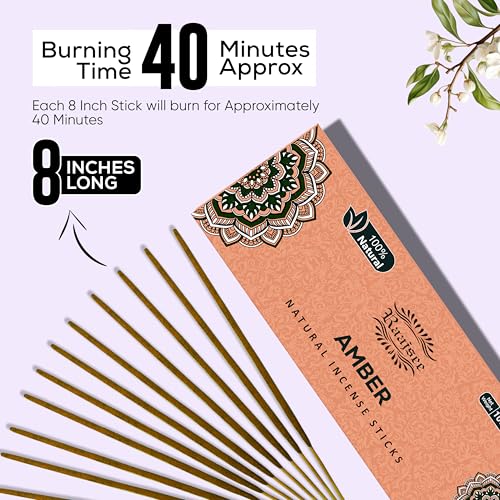 Raajsee Amber Incense Sticks 100 Gm Pack-100% Pure Organic - Natural Hand Rolled Free from Chemicals-Insence for Church,Relaxation, Meditation & Sensual Therapy - color: Amber