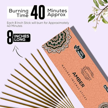 Raajsee Amber Incense Sticks 100 Gm Pack-100% Pure Organic - Natural Hand Rolled Free from Chemicals-Insence for Church,Relaxation, Meditation & Sensual Therapy - color: Amber
