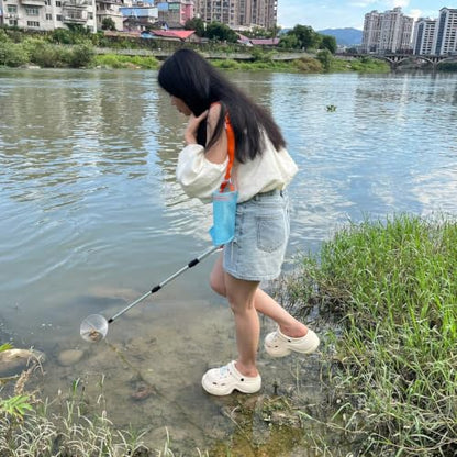 FishNetButterfly Net Insect Habitat Cage with FoldingBucketandTelescopic Handle forOutdoorCapturing of SmallFishShrimpButterflies - color: Light blue