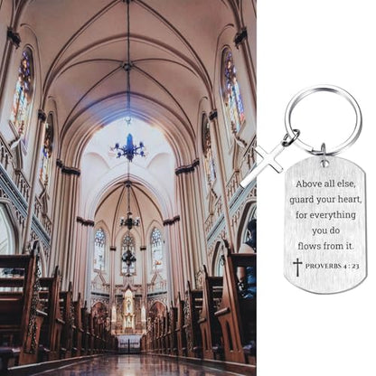 Inspirational Scripture Keychain with Cross - Bible Verse Matte Key Chain Religious Gift for Christian - style: Proverbs 4:23