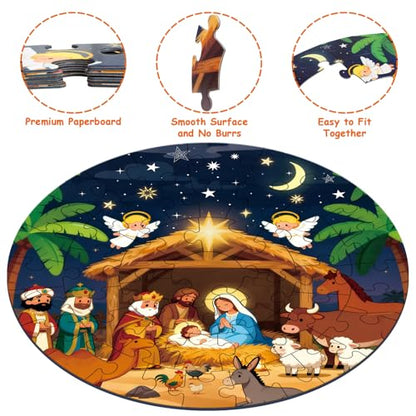 Sitodier Nativity Scene Puzzles for Kids Age 3-5 and 4-6, 48pcs Nativity Large Floor Jigsaw Puzzle Educational Toys Easter Birthday Gift for Toddlers Boys Girls Ages 3 4 5 6 Years Old - style: 48pcs Nativity Scene Floor Puzzles for Kids