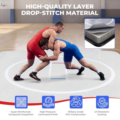 Wrestling Mat Inflatable 10x10 FT Flodable Jiu Jitsu Mats Portable 4” for Home Training, BJJ, MMA, Grappling, Judo, Martial Art, Boxing Indoor Outdoor