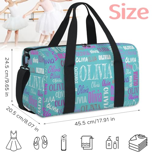 Custom Name Overnight Duffel Cheerleaders Bag, Small, Sea Blue Color | Personalized Glitters Sport Gym Travel Weekender Bags, 17.91" x 8.07" x 9.65" - color: Lake Blue