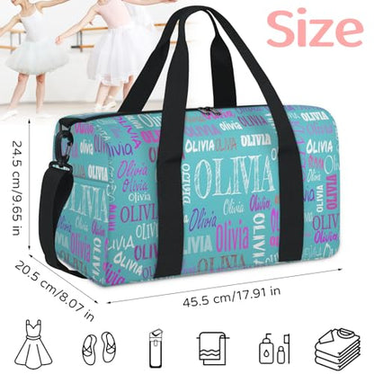Custom Name Overnight Duffel Cheerleaders Bag, Small, Sea Blue Color | Personalized Glitters Sport Gym Travel Weekender Bags, 17.91" x 8.07" x 9.65" - color: Lake Blue