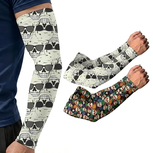 ARMORAY Arm Sleeves for Men and Women - UV Sun Protection Cooling Compression - Tattoo Cover Up Sleeve for Daily Wear & Work - color: Skull Design Collection (2 Pair)