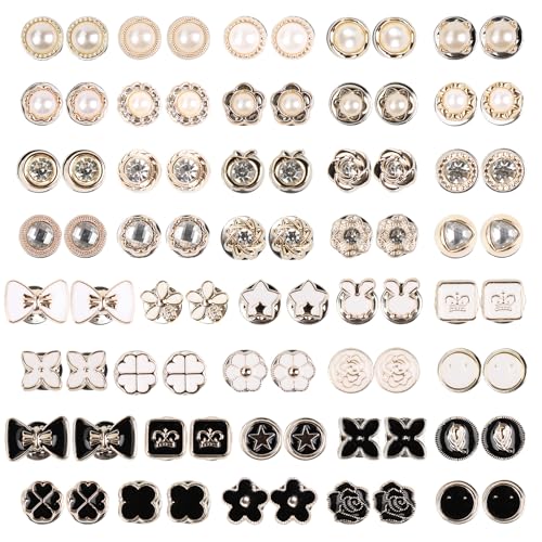 80PCS Women Brooch Buttons, Alloy Small Cover Up Buttons Safety Invisible Modesty Pins Prevent Accidental Exposure for Dress Blouse Low Cut Tops Cloth Decoration (40 Styles)