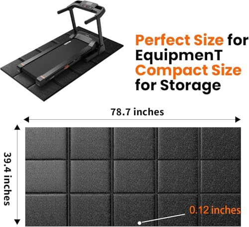 THAILE Gym Equipment Mat, 79" x 39"x 0.14" Exercise Equipment Mat | Heavy-duty floor protector for treadmills, ellipticals, bikes and weight equipment; reduces vibration, noise and floor damage - size: 79"L x 39"W x 0.1"Th