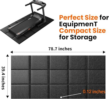 THAILE Gym Equipment Mat, 79" x 39"x 0.14" Exercise Equipment Mat | Heavy-duty floor protector for treadmills, ellipticals, bikes and weight equipment; reduces vibration, noise and floor damage - size: 79"L x 39"W x 0.1"Th