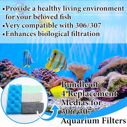 Threlaco 20 Pcs Aquarium Filters Replacement Filter Media Kits Compatible with Fluval 306/307, Including 2 Biological Foams, 6 Ammonia / 6 Phosphate / 6 Nitrite Remover - style: 306/307