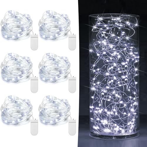 6 Pack Fairy Lights Battery Operated 7ft 20 LED Mini String Lights Twinkle Lights Silver Wire Firefly Starry Lights for Mason Jars Wedding Party Christmas Centerpiece Table Decorations, Cool White - color: Cool White, size: [6 Pack] 7 Feet 20 LED