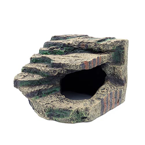 JIHAQUA Large Resin Reptile Tank Accessories Hideouts Cave | Habitat Decor for Leopard Gecko Lizards Turtle