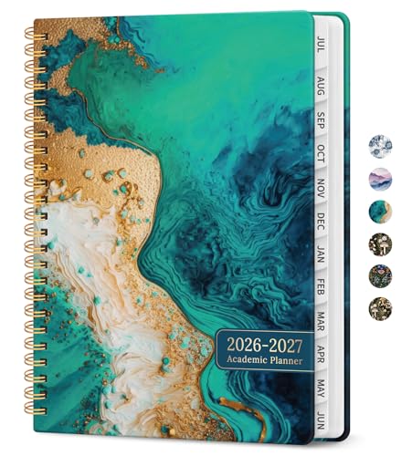 Planner 2026-2027, Academic Monthly and Weekly Calendar Planner for Women, July 2026 - June 2027, Hardcover Pretty Agenda Planner Book with Tabs, Spiral Daily Organizer for School Office Home Supplies, 6.3" x 8.5" - Emerald Shores - color: H-Emerald Shore