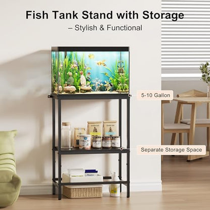5 & 10 Gallon Fish Tank Stand for Standard Tanks | Fits 5 &10 Gal Standard Tanks for Aquarium, Reptile Terrarium & Turtle Tank, 21.2"L x 11.8"W One-Piece Wooden Tabletop, Black - size: 10 Gallon
