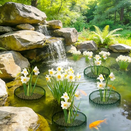 EBaokuup 4 Pcs Aquatic Pond Planting Bags-7" Reusable Mesh Water Garden Pond Plant Pot-Breathable Green Round Lily Plant Pots for Pond Bog Plant Garden Terrestrial Plant - color: Green, size: Round
