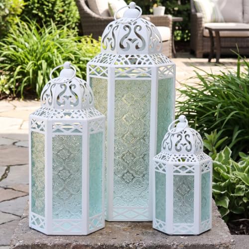 Vela Lanterns Decorative Outdoor & Indoor Tall Floor Candle Holders, White - color: White
