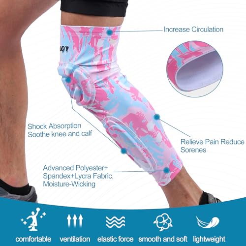 Knee Calf Padded Leg Compression Sleeve Thigh Shin Brace Protective Gear for Football Basketball Volleyball Soccer Baseball Tennis Youth Girls Adult Pink M (1 Pair) - color: Pink, size: X-Large