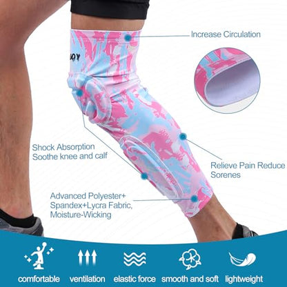 Knee Calf Padded Leg Compression Sleeve Thigh Shin Brace Protective Gear for Football Basketball Volleyball Soccer Baseball Tennis Youth Girls Adult Pink M (1 Pair) - color: Pink, size: X-Large