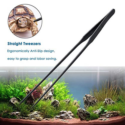 Aquarium Tweezers, Capetsma Stainless Steel Aquarium Plant Tools Long Aquascaping Tools Scissors Spatula Aquatic Plants Tool Set For Freshwater and Saltwater - color: Black