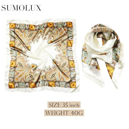 Sumolux Head Hair Scarf for Women 35" Like Satin Silk Scarf Hair Wrapping Night Bandana Large Square Scarves - color: B Classic Beige