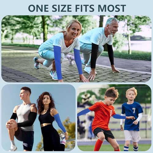 2 Pairs UV Protection Cooling Arm Sleeves Compression Sun Sleeves for Men Women Youth, Tattoo Cover Up, UPF 50 - color: 4 Pairs: 1 Pair Black & 1 Pair White & 1 Pair Blue & 1 Pair Light Gray