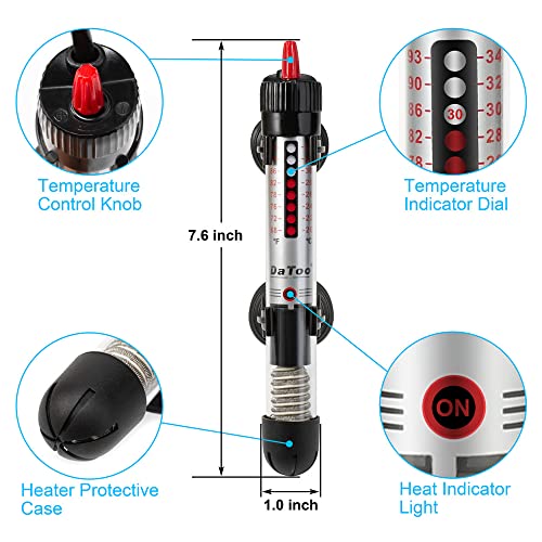 DaToo 50 Watt Aquarium Heater Submersible Adjustable Temperature Fish Tank Heater 50W - size: 50Watt