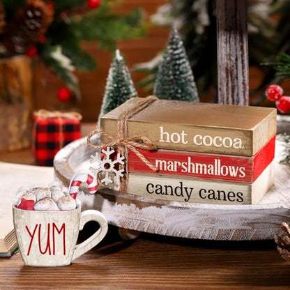 4 Pcs Christmas Table Decorations Winter Snowflake Tiered Tray Decorations Decorative Mini Wooden Books Subject Signs Block Centerpiece for Office Tabletop Shelf Housewarming Gifts - style: Coffee