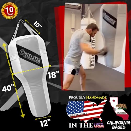 Outslayer Angle Uppercut Heavy Punching Bag for Boxing & MMA - Customizable Colors, Optional D-Ring, Unfilled/Soft Filled Choices - Made in USA - color: Gray/White, style: Filled Without Bottom D-Ring