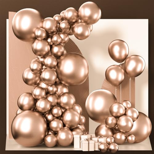 PartyWoo Metallic Rose Gold Balloons 130pcs Different Sizes of 18 12 10 5 Inch Chrome Champagne Gold Balloon Arch Kit for Birthday Anniversary Bridgerton Floral Party Decorations Rose Gold-G112 - color: Champagne Gold-g112