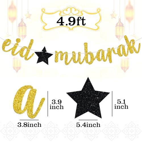 Gold Glitter Eid Mubarak Banner, 2026 Hajj Decoration, Muslim Islam Celebration Eid Party Decorations Supplies