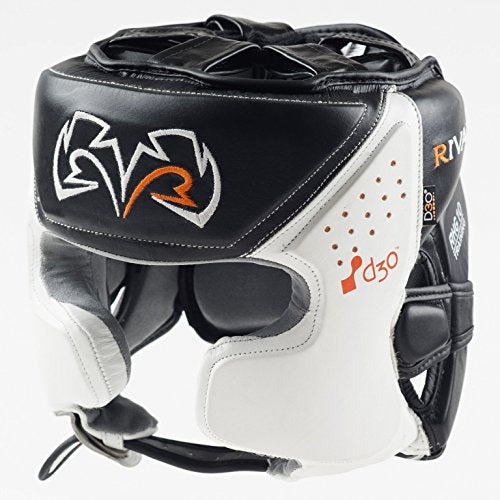 RIVAL Boxing RHG10 Intelli-Shock Headgear, D3O Front and Side Padding, Hook and Loop Back Adjustment with Lace on Top, and Anatomical Rear Head Pad Every Time - color: Black/White, size: Small