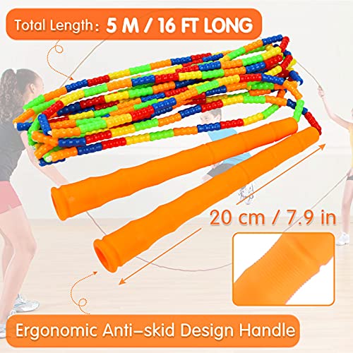 Supertrip Double Dutch Jump Rope Soft Beaded Jump Rope Long Jump Rope 16 FT, Jump Ropes For Women Adult Kids Adjustable Skipping Rope Long Enough for 4-5 Jumpers - color: Orange