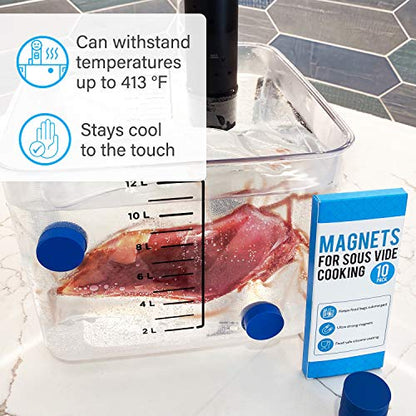 IMPRESA Sous Vide Clips & Magnets 10-Pack Blue Silicone - Secure Clamping with Silicone Sous Vide Clamps - Strong Holding Power for Bag Clips - Adjustable Magnet Slide for Precise Positioning