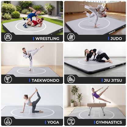 Wrestling Mat Inflatable 10x10 FT Flodable Jiu Jitsu Mats Portable 4” for Home Training, BJJ, MMA, Grappling, Judo, Martial Art, Boxing Indoor Outdoor