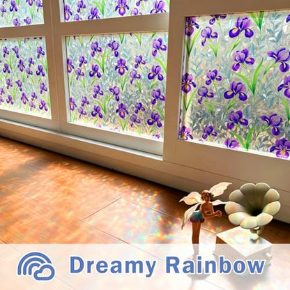 Rainbow Stained Glass Window Privacy Film,Anti-UV Heat Blocking Save Energy - color: Rainbow Iris, size: 23.5*78.5