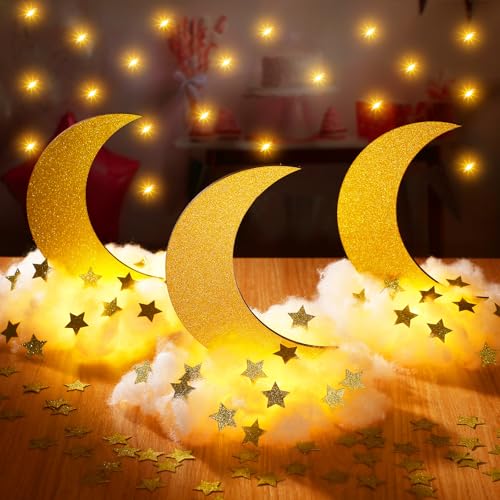 Wonderjune 9 Sets Star and Moon Centerpieces Baby Shower Decor, Gold - color: Glitter Gold