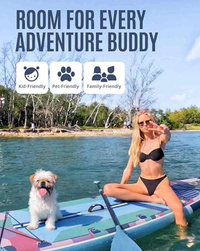 ZLX 11'6"x35" Ultra Wide Inflatable Stand Up Paddle Board | Stable Non-Slip Deck Pad, Unique Fin System, Premium SUP Accessories & Backpack - Upgraded Pump for Adults, All Skill Levels - color: Blue Camouflage